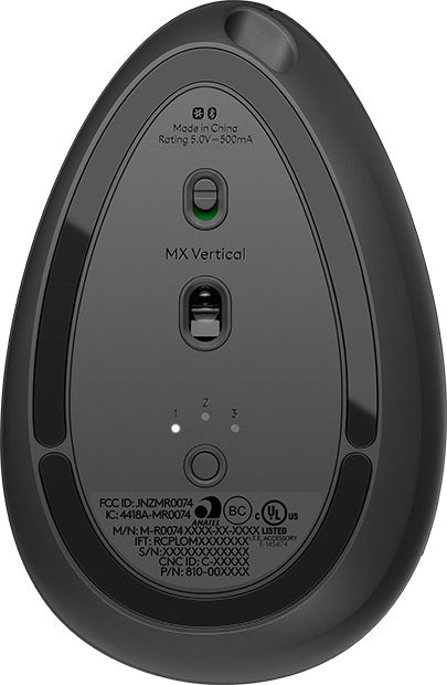 Logitech MX Vertical Ασύρματο & Ενσύρματο Εργονομικό Bluetooth Ποντίκι Μαύρο-Δεξιού χεριού