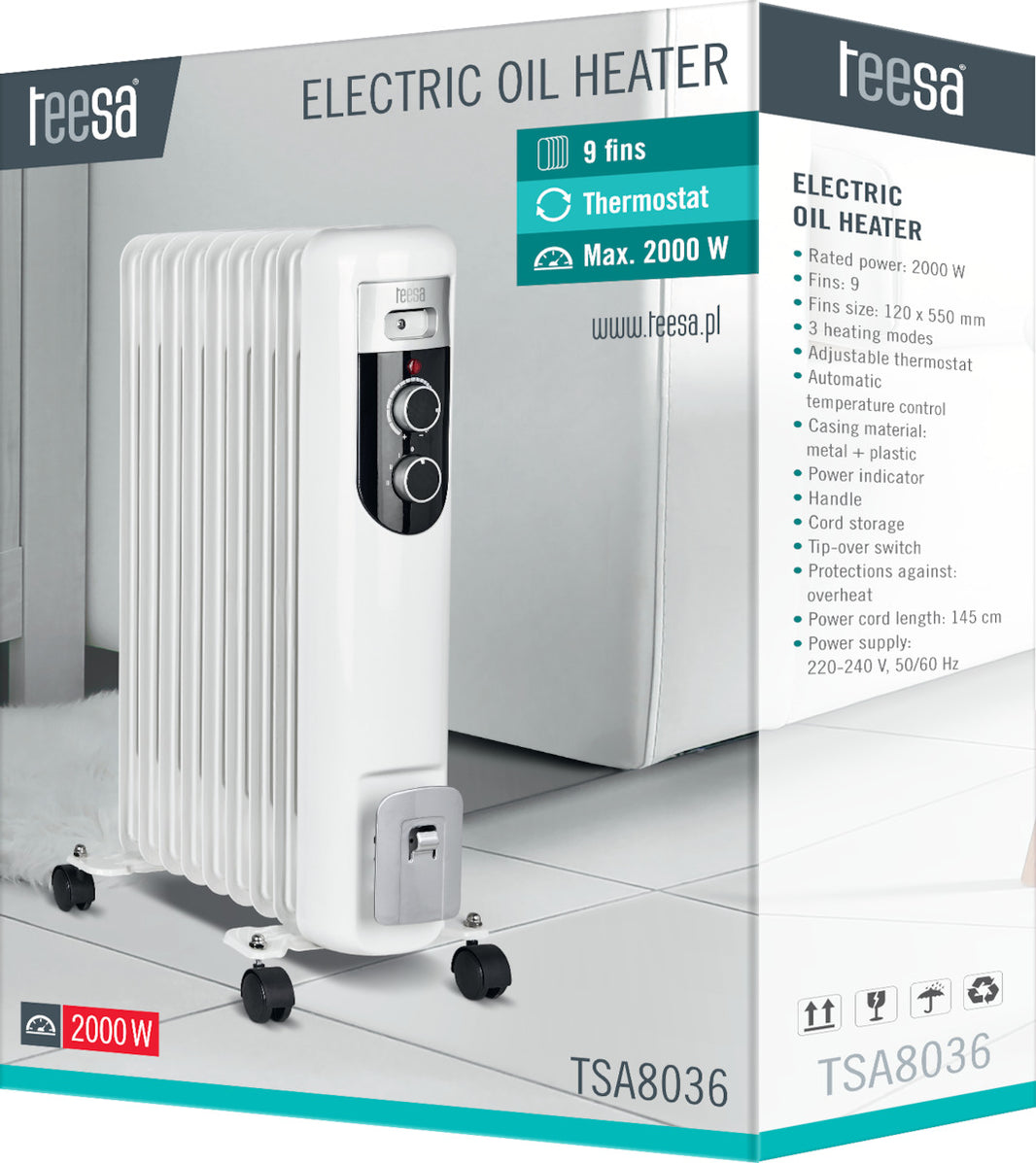 Teesa Καλοριφέρ Λαδιού με 9 Φέτες 2000W