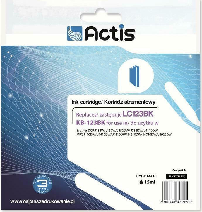 Actis KB-123BK Ανταλλακτικό Μελάνι για Brother LC123BK/LC121BK – Μαύρο, 15ml