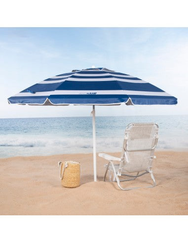 Αντιανεμική Ομπρέλα Παραλίας 8 Πλευρών – Φιάλη Ø 220 cm, Μπλε Ρίγες