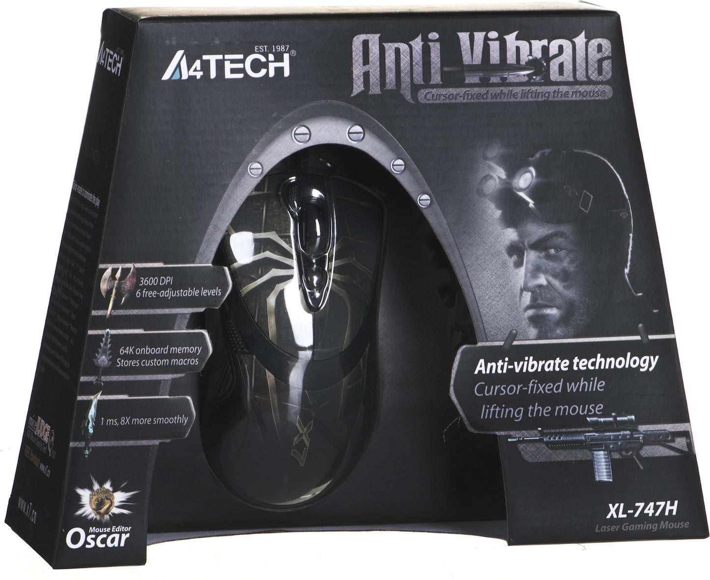 A4Tech Anti-Vibrate Laser Gaming XL-747H mouse USB Type-A 3600 DPI