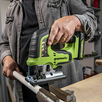 Greenworks Σέγα GD24JS 24V Brushless – Ασύρματη, Επαναφορτιζόμενη, με Ρυθμιζόμενη Ταχύτητα & Κλίση