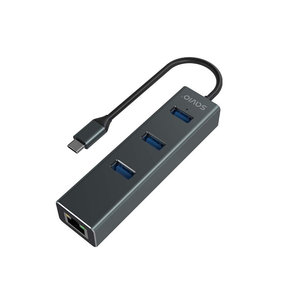 Savio AK-57 USB 3.1 Hub 3 Θυρών με σύνδεση USB-C / Ethernet Γκρι
