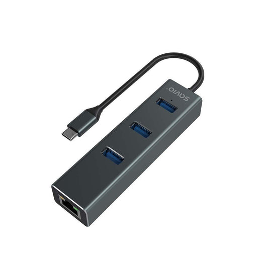 Savio AK-57 USB 3.1 Hub 3 Θυρών με σύνδεση USB-C / Ethernet Γκρι