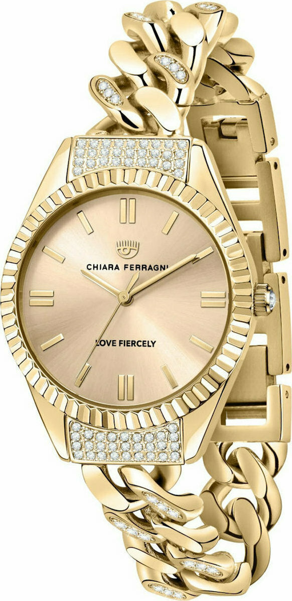 Chiara Ferragni Γυναικείο Ρολόι Chain Capsule – Χρυσό Μεταλλικό Μπρασελέ, 34 mm
