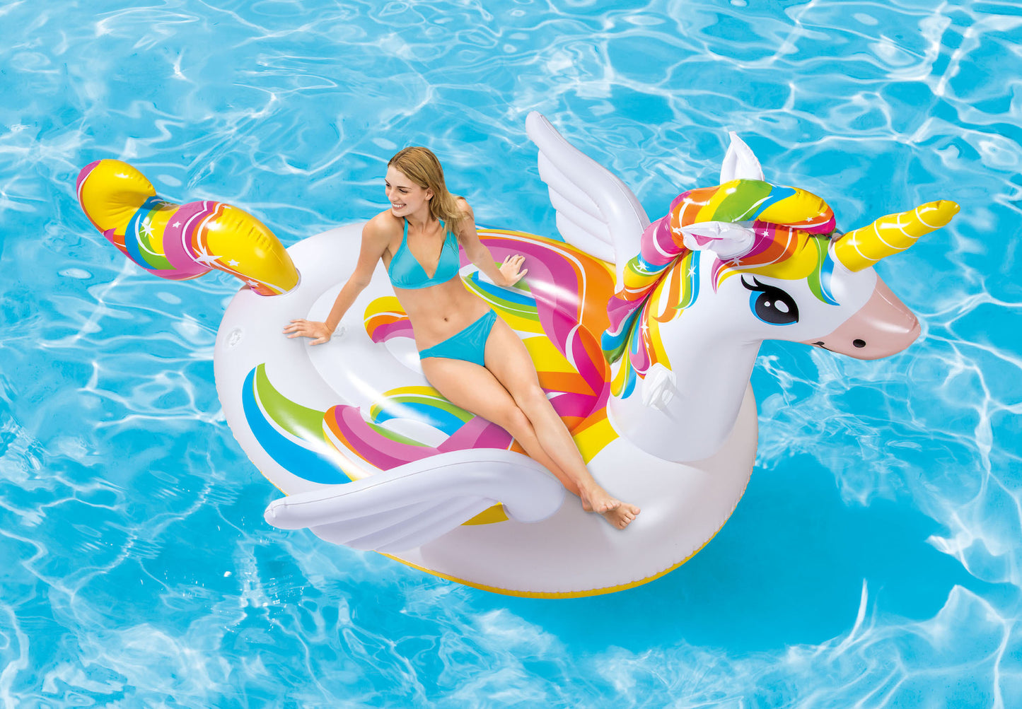 Intex Mega Island Παιδικό Φουσκωτό Στρώμα Θαλάσσης Unicorn με Χειρολαβές 251εκ.