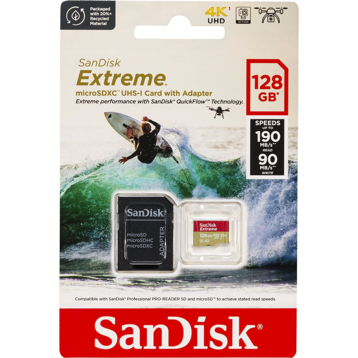 Sandisk Extreme microSDXC 128GB U3 V30 A2 UHS-I 190MB/s με αντάπτορα