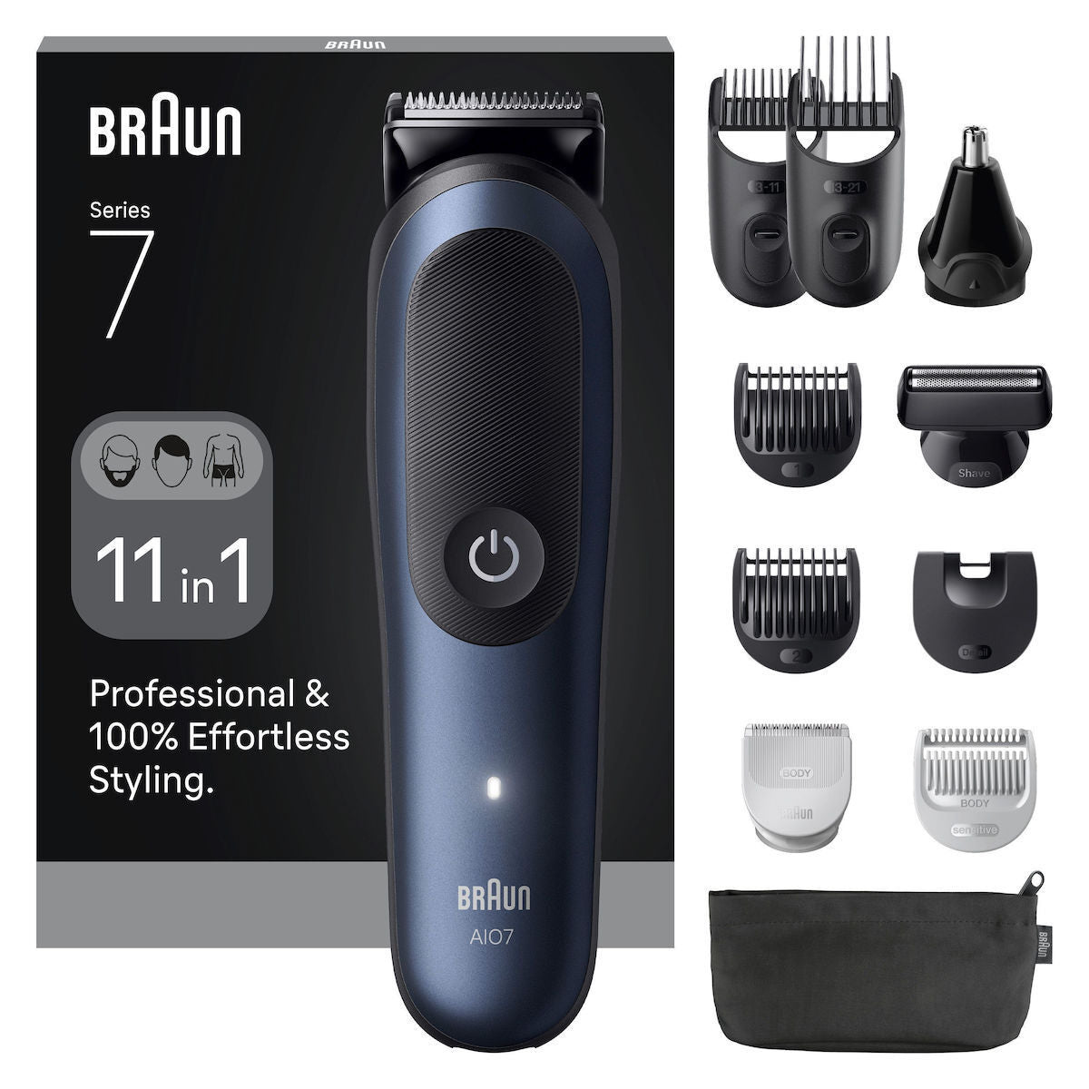 Braun All-in-one Series 7 Σετ Επαναφορτιζόμενης Κουρευτικής Μηχανής Μαύρο AIO7540