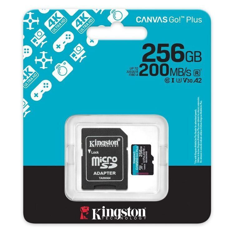 Kingston Canvas Go Plus microSDXC 256GB Class 10 U3 V30 A2 UHS-I με αντάπτορα