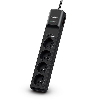 CyberPower Πολύπριζο Ασφαλείας 4 Θέσεων με 2 USB και Καλώδιο 1.8m Μαύρο
