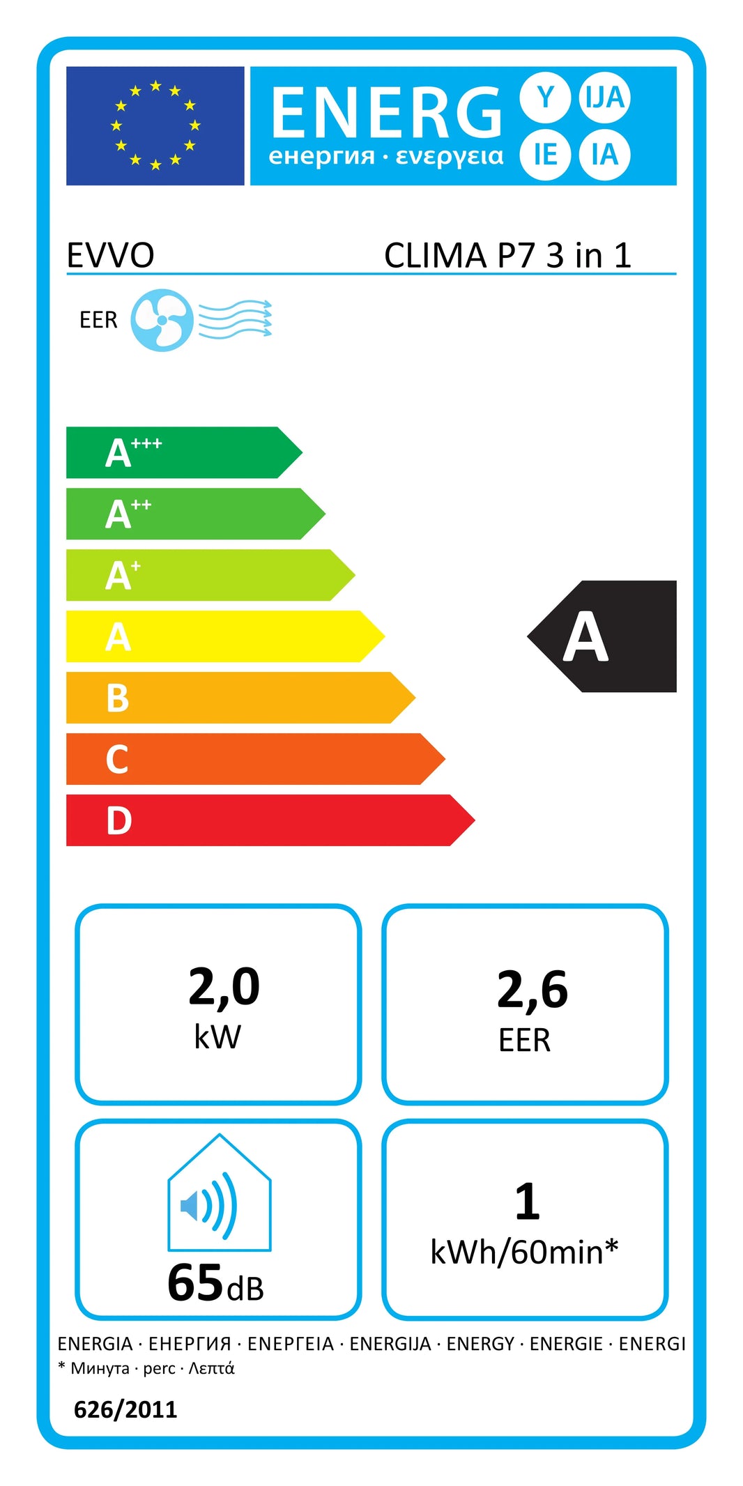 Evvo Clima P7 Φορητό Κλιματιστικό 3 σε 1 – 7000 BTU, Λευκό